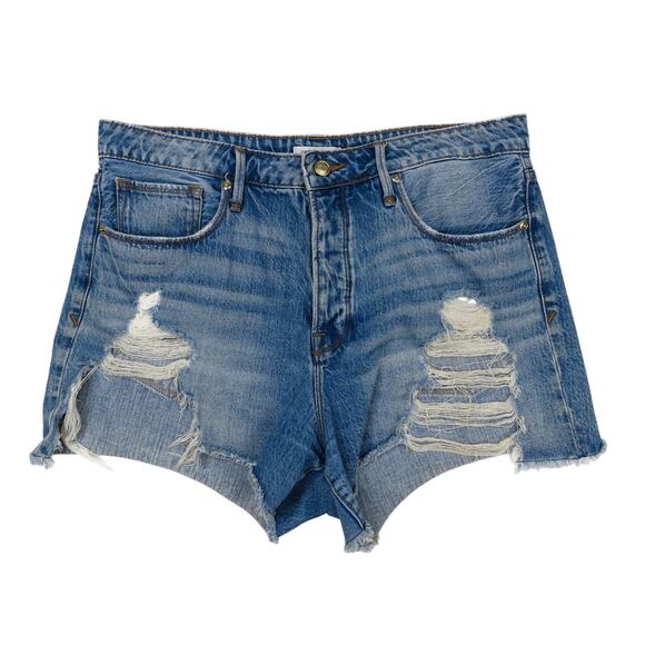 Good American Bombshell Frayed Shorts Button Fly High Rise Jean Shorts Size 10 - Picture 7 of 7